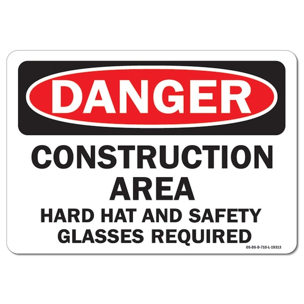 Safety Sign, OSHA Danger, 3.5" Height, Construction Area Hard Ha, Landscape, 10PK